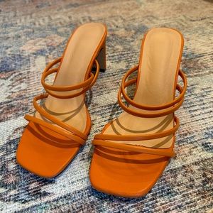 Vegan Leather Orange Open-Toe Dual Vamps Heels Mule